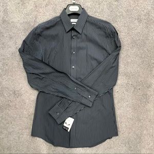 CALVIN KLEIN MEN’S CHARCOAL PINSTRIPE DRESS SHIRT